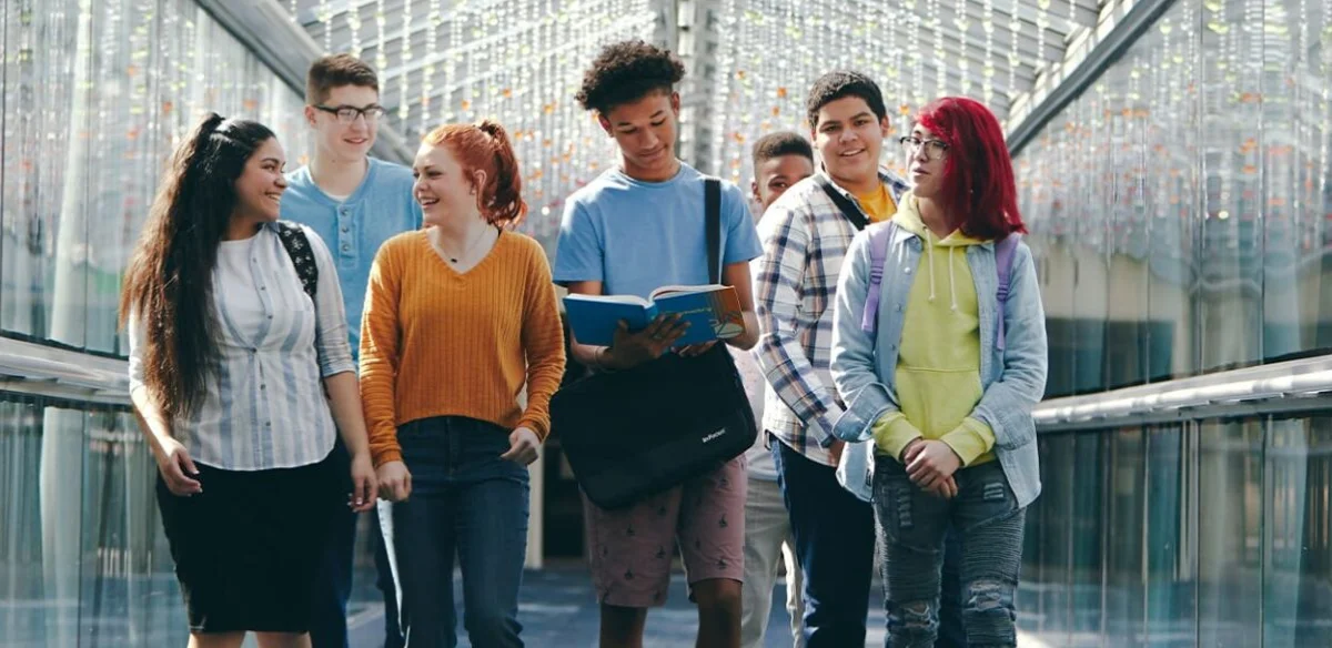 students walking and talking